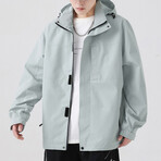 Zip Up & Velcro Hooded Jacket // Light Gray (XL)