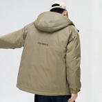 Button Up Front Pockets Hooded Jacket // Khaki (2XL)