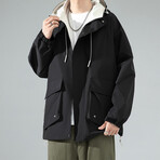 Shoulder Detail Hooded Jacket // Black (M)