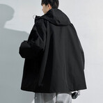 Front Zipper Pockets Hooded Jacket // Black (M)