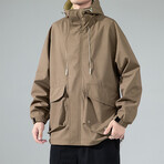 Shoulder Detail Hooded Jacket // Light Brown (2XL)