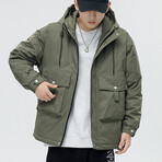 Button Up Front Pockets Hooded Jacket // Army Green (XL)