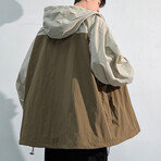 Color Block Hooded Jacket // Brown + Ivory (L)