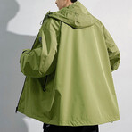 Front Zipper Pockets Hooded Jacket // Green (L)