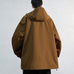 Front Zipper Pockets Hooded Jacket // Brown (L)