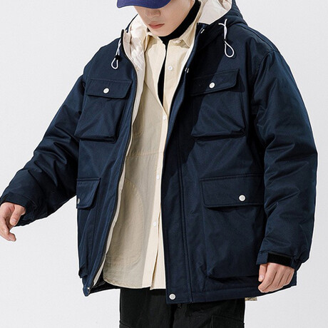 4 Front Pockets Hooded Jacket // Dark Blue (XS)