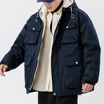 4 Front Pockets Hooded Jacket // Dark Blue (M)