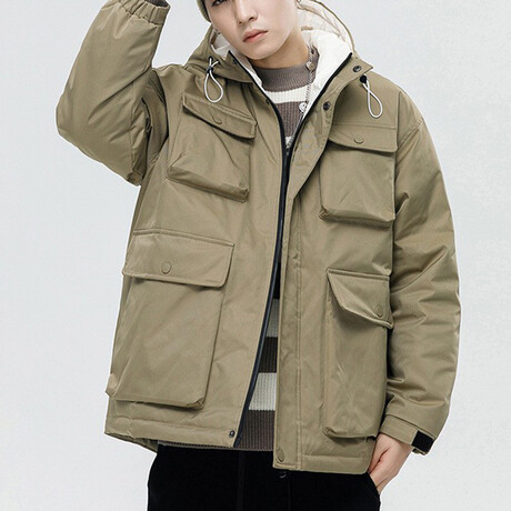 4 Front Pockets Hooded Jacket // Khaki (XS)