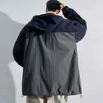 Color Block Hooded Jacket // Blue Navy + Gray (XL)