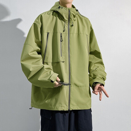 Front Zipper Pockets Hooded Jacket // Green (XS)