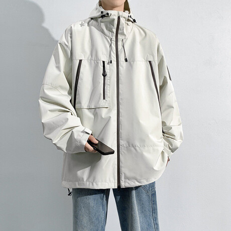 Front Zipper Pockets Hooded Jacket // Ivory (XS)