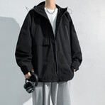 Front Zipper Pockets Hooded Jacket // Black (M)