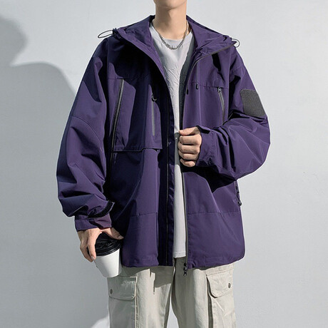 Front Zipper Pockets Hooded Jacket // Purple (XS)