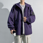 Front Zipper Pockets Hooded Jacket // Purple (2XL)