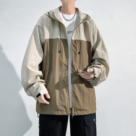 Color Block Hooded Jacket // Brown + Ivory (XS)