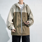 Color Block Hooded Jacket // Brown + Ivory (L)