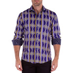 Damask Style Long Sleeve Dress Shirt // Royal Blue + Gold (2XL)