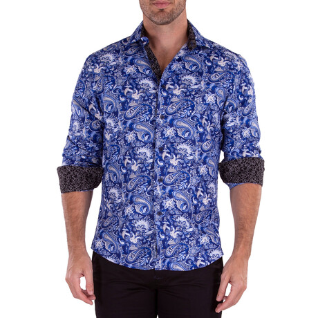 Bluish Paisley Long Sleeve Dress Shirt // Blue + White (XS)