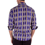 Damask Style Long Sleeve Dress Shirt // Royal Blue + Gold (2XL)