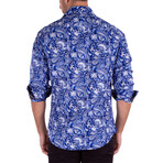 Bluish Paisley Long Sleeve Dress Shirt // Blue + White (XL)