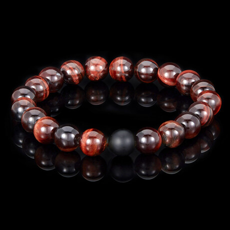 Red Tiger Eye + Matte Onyx Stone Stretch Bracelet // Original Series // 8.25"