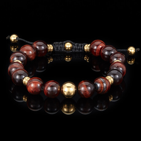 Red Tiger Eye Stone + Gold Plated Accents Adjustable Bracelet // 8"Bracelet // 8"