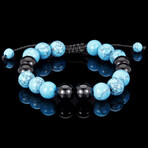 10mm Turquoise + Onyx Stone Adjustable Bead Bracelet // 8"