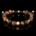 Tiger Eye Stone + Gold Plated Accents Adjustable Bracelet // 8"Bracelet // 8"