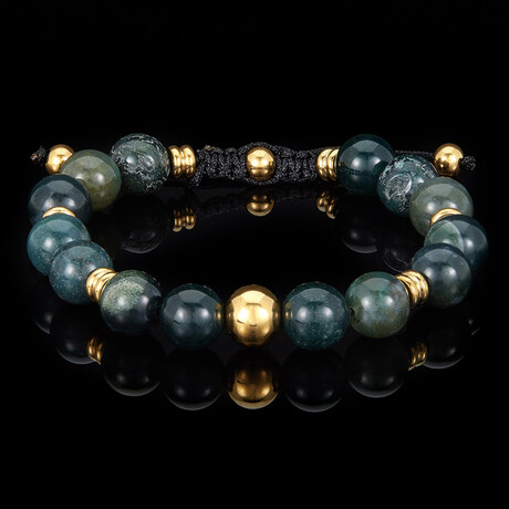 Moss Agate Stone + Gold Plated Accents Adjustable Bracelet // 8"Bracelet // 8"