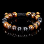 10mm Tiger Eye + Onyx Stone Adjustable Bead Bracelet // 8"