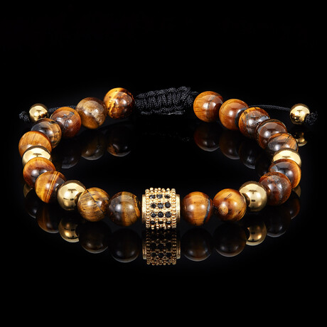 Tiger Eye Stone + Gold Plated Accents Adjustable Bracelet // 8"