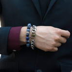 Sodalite Stone + Stainless Steel Accents Stretch Bracelet // 8"