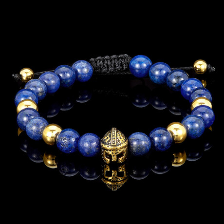 Lapis Lazuli Stone + Spartan Helmet Bead Adjustable Bracelet // 8"