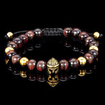 Red Tiger Eye Stone + Spartan Helmet Bead Adjustable Bracelet // 8"