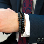 Black Plated Steel Skull + Lava Stone Stretch Bracelet // 8"