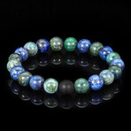 Azurite Chrysocolla + Matte Onyx Stone Stretch Bracelet // Original Series // 8.25"