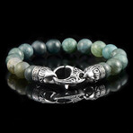 Matte Moss Agate Stone + Antiqued Stainless Steel Clasp // 8"