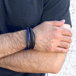 Lapis Lazuli Stone + Layered Leather Cuff Bracelet // 8.5"