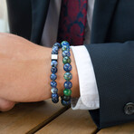 Azurite Chrysocolla + Matte Onyx Stone Stretch Bracelet // Original Series // 8.25"