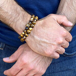 Tiger Eye Stone + Gold Plated Accents Adjustable Bracelet // 8"Bracelet // 8"