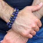 Lapis Lazuli Stone + Spartan Helmet Bead Adjustable Bracelet // 8"