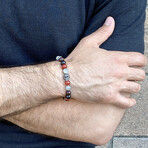 Skull Bead + Red Tiger Eye + Red Agate + Labradorite + Onyx Stretch Bracelet // 8"