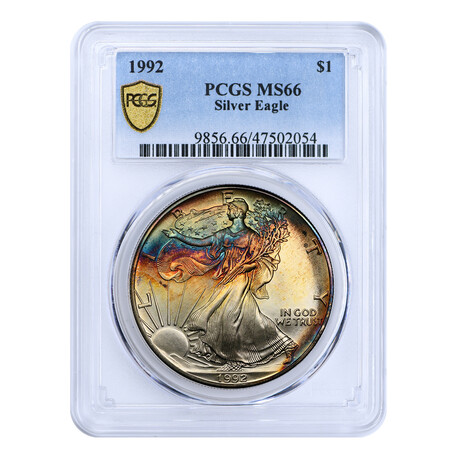 1992 1 oz American Silver Eagle // PCGS Certified MS68 // Rainbow Stripe Toning