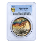 1992 1 oz American Silver Eagle // PCGS Certified MS68 // Rainbow Stripe Toning