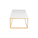 Teresa Rectangular Coffee Table in High Gloss White with Brushed High Gloss Gold Stainless Steel Base