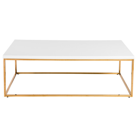 Teresa Rectangular Coffee Table in High Gloss White with Brushed High Gloss Gold Stainless Steel Base