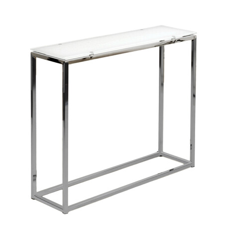 Sandor Console Table with Pure White Tempered Glass Top and Chrome Frame