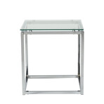 Sandor Square Side Table in Clear Glass with Chrome Base