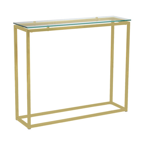 Sandor Console Table with Clear Tempered Glass Top and Matte Brushed Gold Frame