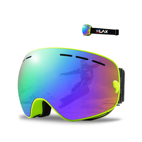 Men's Ski/Snowboard Goggles // Green + Blue Multi Color Shield